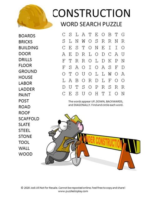 Construction Word Search Printable